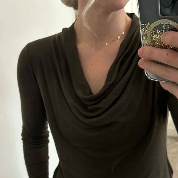 Ted BAKER Neyda Olive Long Sleeve Draped Jersey Knit Dress - Picture 7 of 16